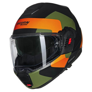 NOLAN N120.1 OMOCROMO N-COM HELMET - GREEN ORANGE